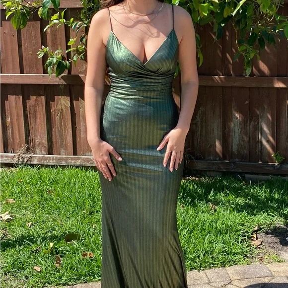 green emerald velvet dress Betsy & Adam Metallic Halter Gown - Jade